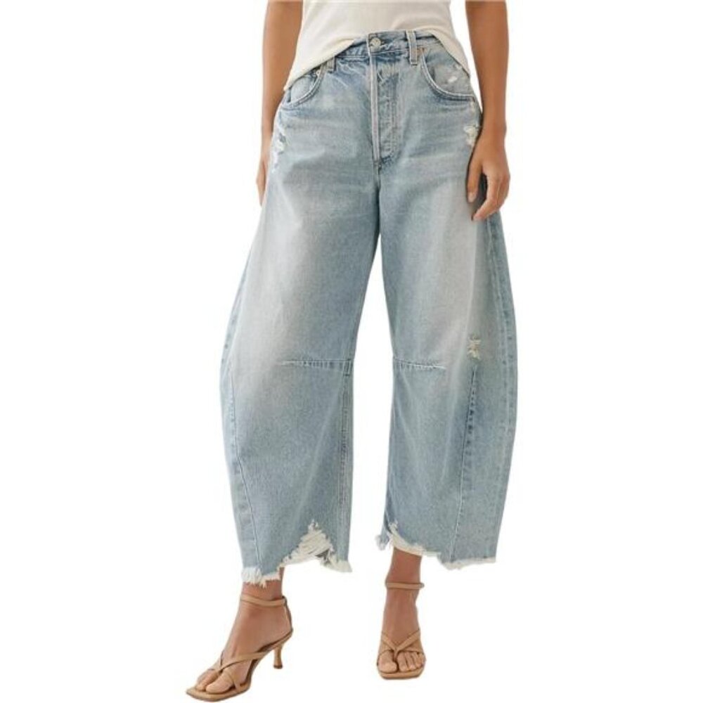 Light Distressed Wide Leg Baggy Barrel Jeans High Waist Y2K Grunge Streetwear - Picture 3 of 7